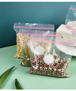 Transparent double-seal food storage bags with memo area for organized grain storage