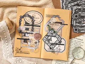 Vue détaillée d'autocollants PET de style vintage pour la décoration de journaux créatifs