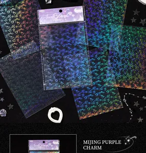 Vista dettagliata di adesivi PET laser olografici per scrapbooking decorativo