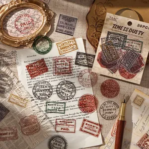 Vintage postmark sticker pack with 30 retro stamps for scrapbooking and DIY decor