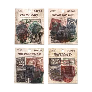 Vintage postal stamp stickers set for DIY scrapbooking, journaling and paper crafts.