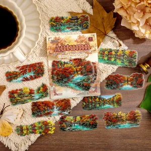 ZABC Herbst Landschaft Deko Aufkleber Set mit roten Ahornbäumen und einem Fluss