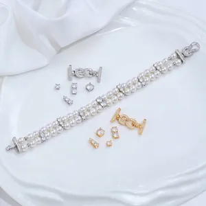 14K gold-plated double-row clasps and CZ spacer beads for handmade pearl bracelets