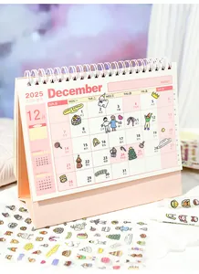 Macro shot of cute cartoon waterproof PET stickers for journaling on a desk calendar