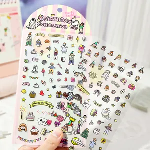 Cute cartoon PET waterproof stickers with colorful birthday theme for journal DIY