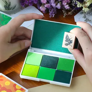 Meerkleurige parelmoer groene inktkussen set voor DIY stempels en vingerverven.