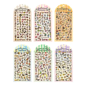 Set of 6 cute cartoon PET waterproof sticker packs for kids scrapbooking and DIY crafts