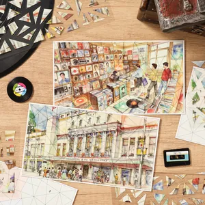 Vintage 3D miniature scene sticker pack with nostalgic hand-drawn illustrations