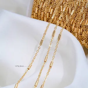Cadena de joyería de oro de 14K con eslabones cilíndricos de 1,9x6,3 mm para joyas DIY