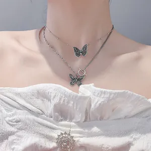 Vintage Thai-Silber Schmetterling doppellagige Halskette für Damen aus Sterlingsilber