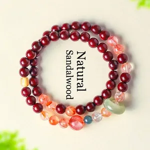 Natuurlijk Sandelhout Nefriet Jade Dubbele Armband Kralen Rode Fantoomkwarts Jadeiet Schelp Chinese Stijl Sieraden Voor Dames