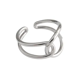 Elegant minimalist silver overlapping twisted open ring for women fashion jewelry