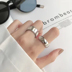 925 Sterling Silver Open Ring For Women Minimalist Thick Polished Thai Silver Adjustable Retro Index Finger Jewelry Gift