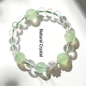 Pulsera de Cuentas de Amatista Natural y Cristal Blanco para Mujer Estilo Dulce y Fresco Colgante de Loto Prehnita Cuarzo