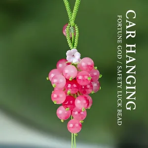 Hand-Woven Natural Chalcedony Grape Cluster Pendant For Car Interior Decoration Vintage Gemstone Fruit Hanging Ornament For Bag Phone