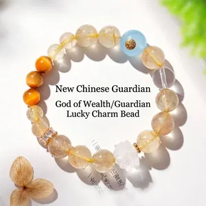 Bracelet premium en quartz rutilé naturel et lotus en cristal de roche pour femmes