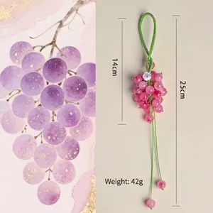 Handmade pink grape chalcedony pendant car hanging charm with green cord, weight 42g.