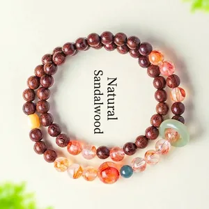Natuurlijk sandelhout en Hetian jade dubbele lus kralen armband in Chinese stijl