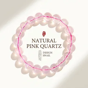 Bracelet en perles de quartz rose transparent pour femme
