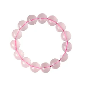 Bracelet en perles de cristal rose naturel transparent avec des perles de quartz rond