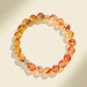 Elegant natural yellow phantom crystal and tiger eye beaded bracelet for women fashion