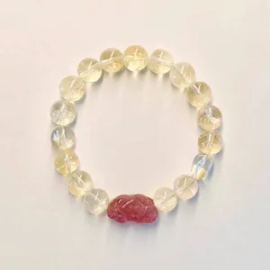Bracelet en Cristal de Citrine Naturelle Jaune Azeztulite Avec Pendentif Pixiu Lion en Quartz Fraise Bracelet en Perles de Guérison pour Femme