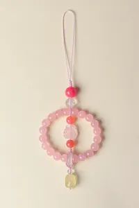 Handmade pink quartz car charm with natural crystal nine-tailed fox and Pixiu
