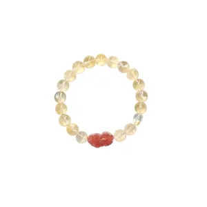 Bracelet en perles de cristal azeztulite jaune naturel avec un Pixiu en quartz fraise rouge