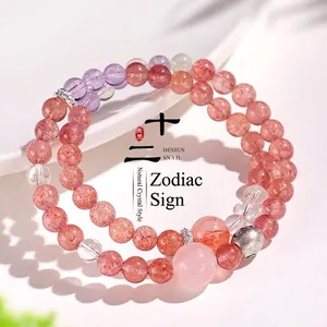 Handgemachtes Erdbeerkristall-Armband mit 925 Silberperlen für Damen