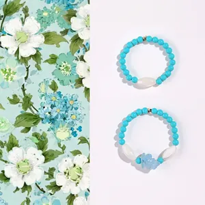 Fresh sweet style natural turquoise and aquamarine beaded bracelet set for women