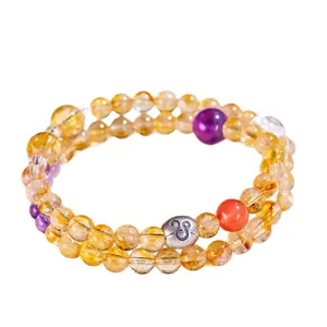 Exquisites zweireihiges gelbes Kristallperlenarmband mit silbernem Löwe-Sternzeichen
