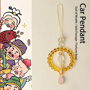 Natural rose quartz and citrine crystal car hanging ornament featuring a cute fox charm