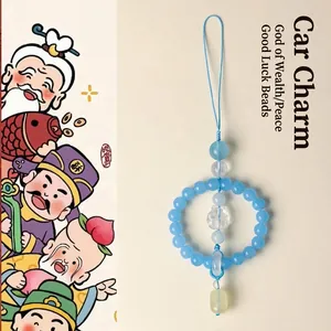 Handmade blue beaded car hanging ornament with cute charm for interior decor