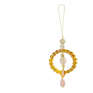 Natural rose quartz and yellow crystal car hanging ornament with cute carved fox charm