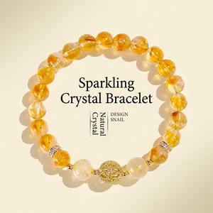 Elegant natural yellow rutilated quartz and citrine crystal bead bracelet for women