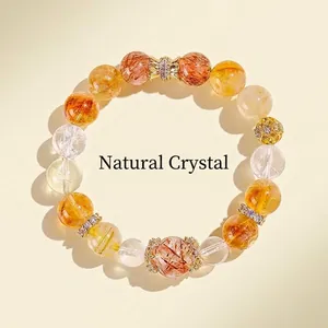 Handcrafted natural yellow rutilated quartz and citrine beaded bracelet for women jewelry