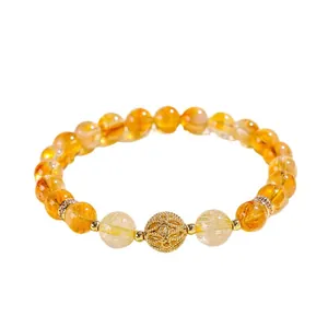 Natural Citrine and Golden Rutilated Quartz Beaded Bracelet for Women Fine Jewelry