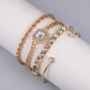 Bracciale Rigido Aperto a Fiore Largo Stile Europeo Americano Set Bracciali Regolabili Geometrici per Donna Oro Argento Lega Strass Farfalla Gioielli