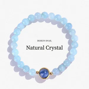 Elegante natuurlijke aquamarijn kristallen kralen armband met blauwe steen hanger