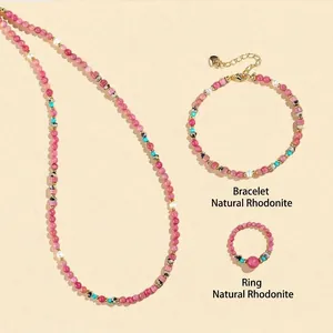 Natürlicher Rhodonit Süßwasserperle Perlen Schmuck Kollektion Für Damen Handgefertigt Legierung Herzanhänger Halsketten Armband Ringe Zubehör