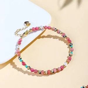 Handgefertigtes Armband aus Rhodonit und Süßwasserperlen mit Goldakzenten für Damen