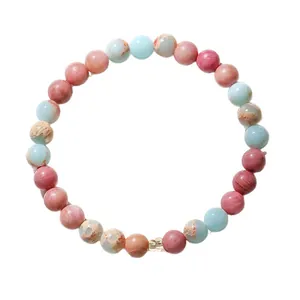 Elegantes Damen-Armband aus natürlichen Rhodonit- und Amazonit-Perlen mit Steinstruktur