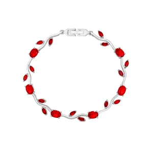 Elegante bracciale a foglia di tulipano argento con vivaci zirconi rossi taglio marquise