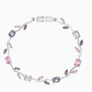 Elegante bracciale vintage a forma di ramo di tulipano con zirconi rosa e viola