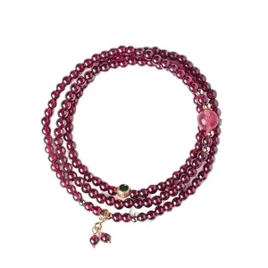 Elegante natuurlijke wijnrode granaat meerstrengs kristallen armband ketting voor dames
