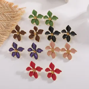 Eleganti Orecchini a Bottone a Forma di Fiore in Lega di Zinco e Smalto da Donna Placcati in Oro con Perno in Acciaio