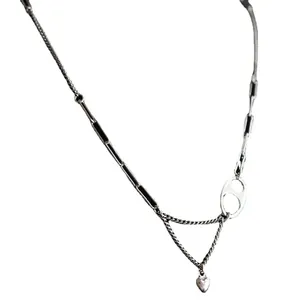 Vintage 925 Sterling Silber Herz Halskette mit rustikalem thailändischem Silber-Finish