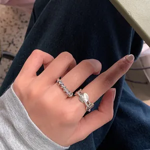 Vintage 925 sterling silver twisted braided open ring for women in lifestyle setting