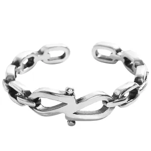 Einzigartiger offener Ring aus s925 Sterlingsilber im Vintage-Stil mit Kettenglied-Design