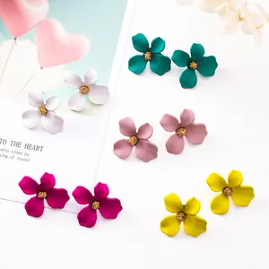 Orecchini a Bottone a Forma di Fiore Dolce Stile Coreano Per Donna In Lega Laccata Opaca Con Perno In Argento Sterling 925 Gioielli di Moda
